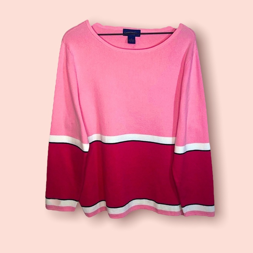 Plus Size Charter Club Pink Striped Sweater, Crew & Scoop Neck